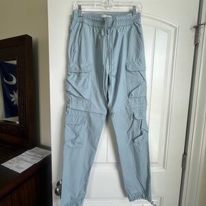 Men's Light Blue Nylon Relaxed Cargo Pants
